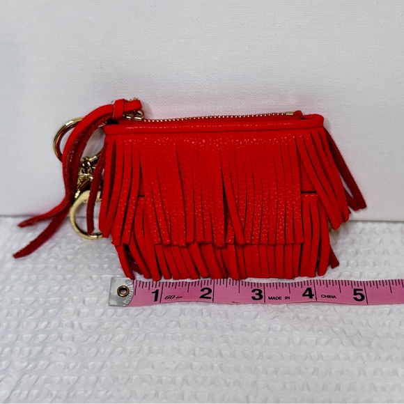 Rebecca Minkoff Orange Leather Fringe Coin Pouch Keychain Wallet - Picture 8 of 10